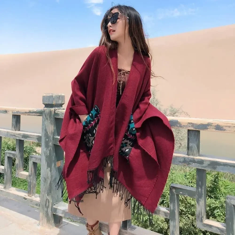 2/$30 NEW Boho Southwest Ruana Oversized Open Wrap Poncho Blanket Scarf